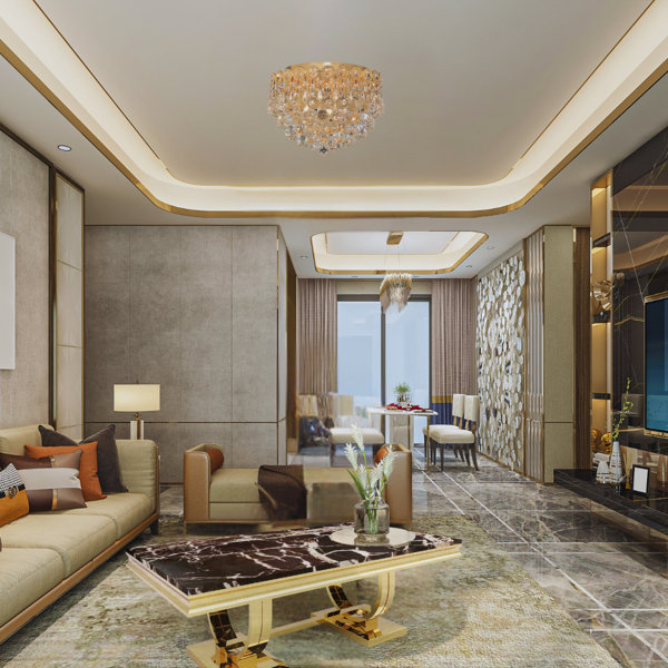 Mercer41 Inc Furniture Coffee Table With 52" Faux Marble And Stainless